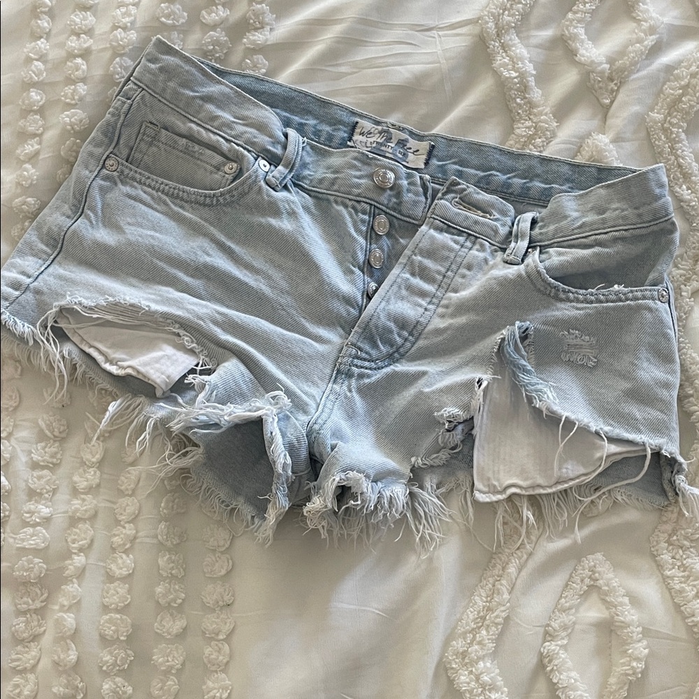 We The Free Light Blue Frayed Jean Shorts
